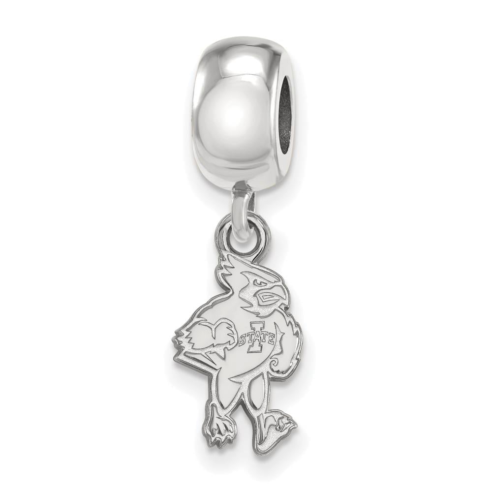Sterling Silver Rhodium-plated LogoArt Iowa State University Cardinal Small Dangle Bead Charm