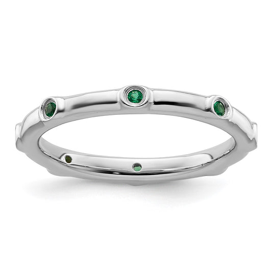 Sterling Silver Stackable Expressions Created Emerald Ring Size -8