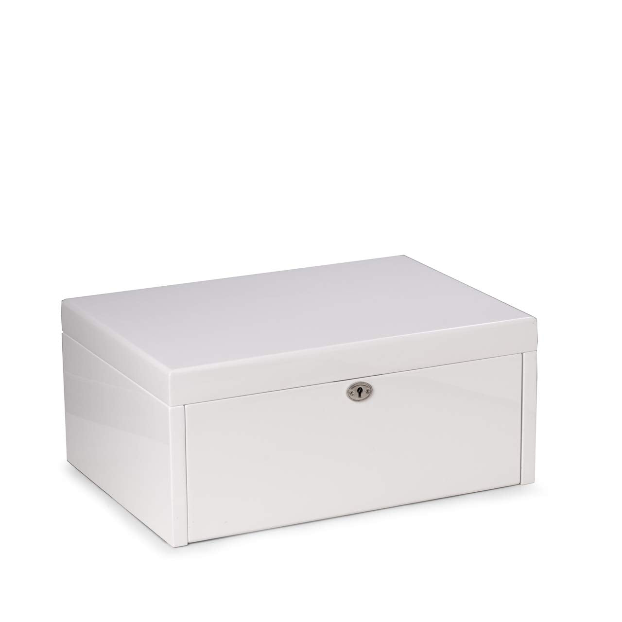 White Lacquer Large Jewelry Chest w/ Multi-Comparment