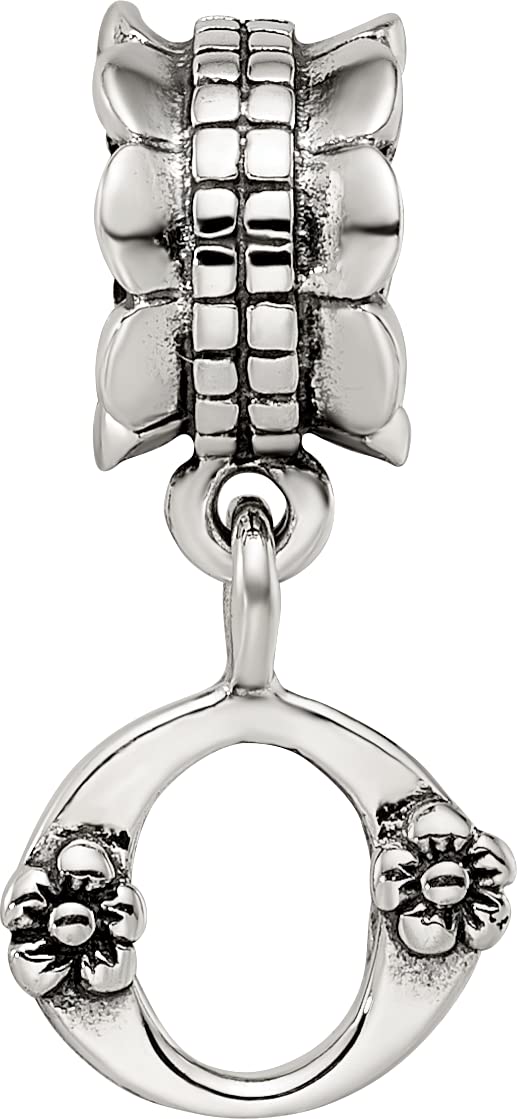 925 Sterling Silver Polished Artisan Oxidized Reflections Letter Name Personalized Monogram Initial O Dangle Bead Charm