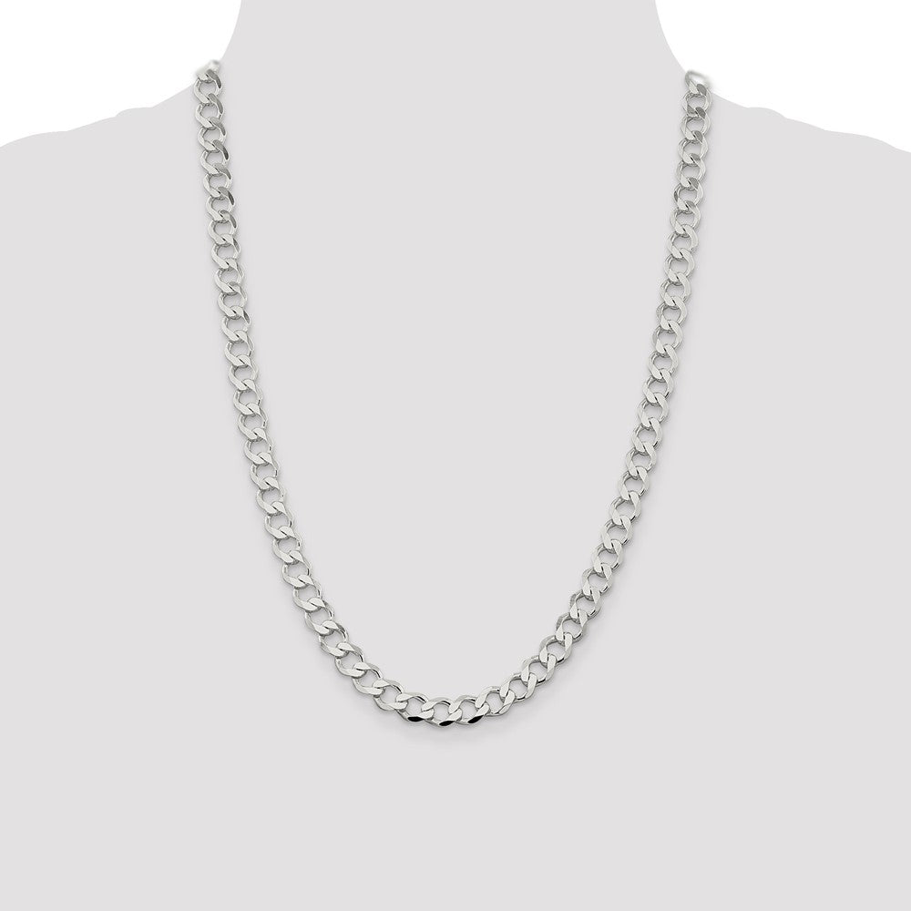 Sterling Silver 8.1mm Semi-solid Flat Curb Chain 24 Inches