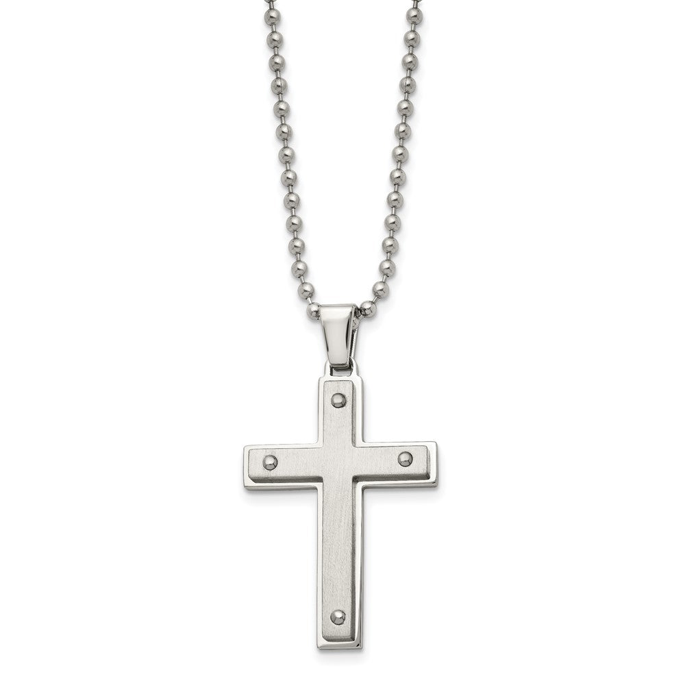 Stainless Steel Brushed and Polished Cross 22in Necklace