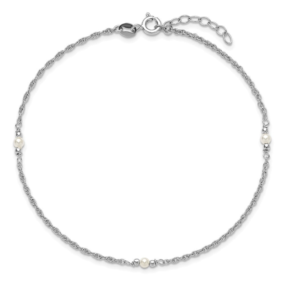 SS RH-plat Polish FWC Pearl Station 9in Plus 1in ext. Anklet