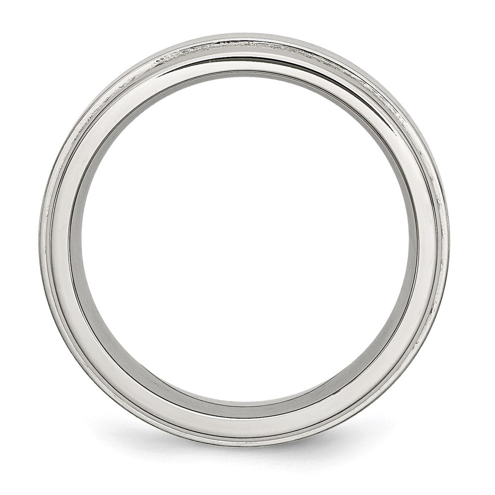 Stainless Steel Polished w/Brushed Center 8mm Ridged Edge Band Size - 12