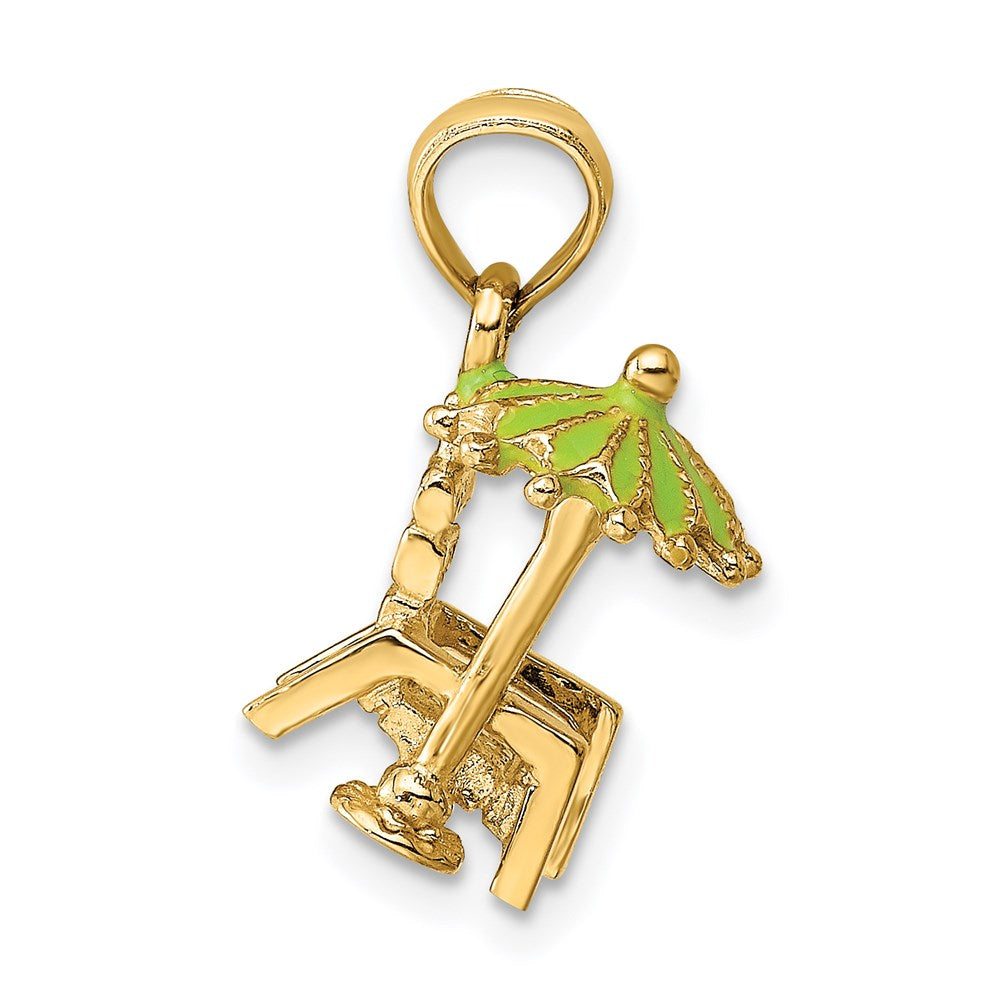 14K 3-D Beach Chair w/Green Enameled Umbrella Charm