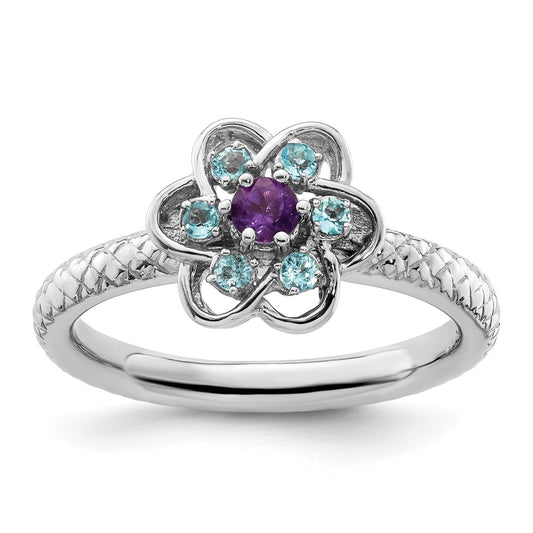 Sterling Silver Stackable Expressions Amethyst & Blue Topaz Stackable Ring Size -9