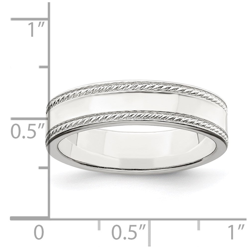 Sterling Silver 5mm Flat with Rope Edge Size 10 Band