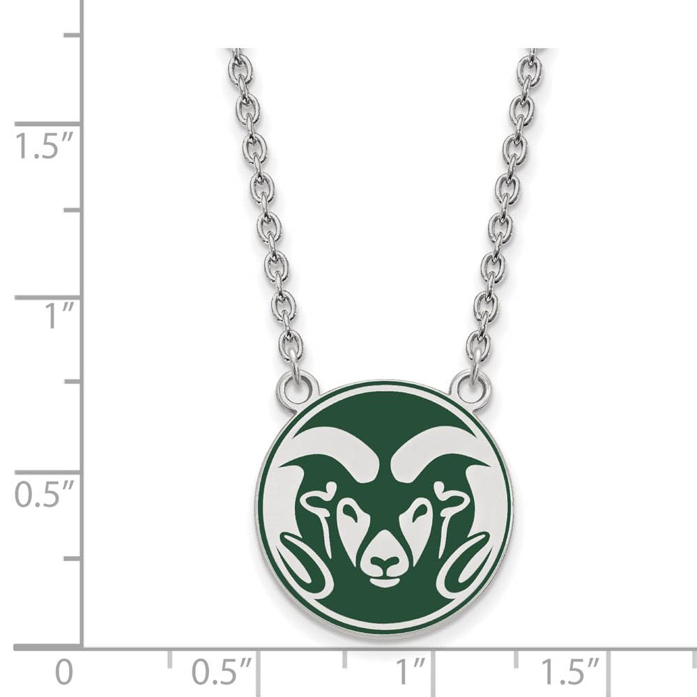 Sterling Silver LogoArt Official Licensed Collegiate 18in Colorado State University (CSU) Enamel Large Pendant w/Necklace