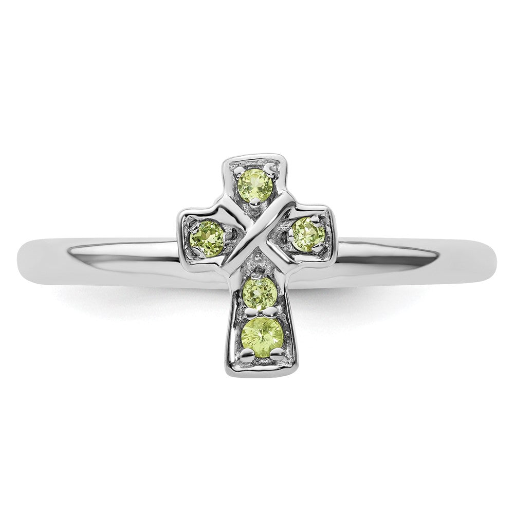 Sterling Silver Stackable Expressions Rhodium Peridot Cross Ring Size -9