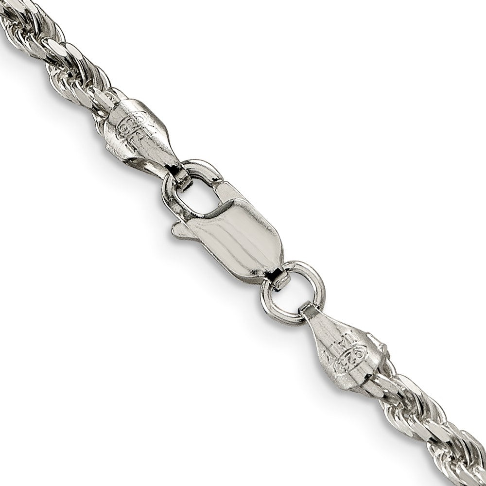 Sterling Silver Rhodium-plated 3.2mm Diamond-cut Rope Chain 30 Inches