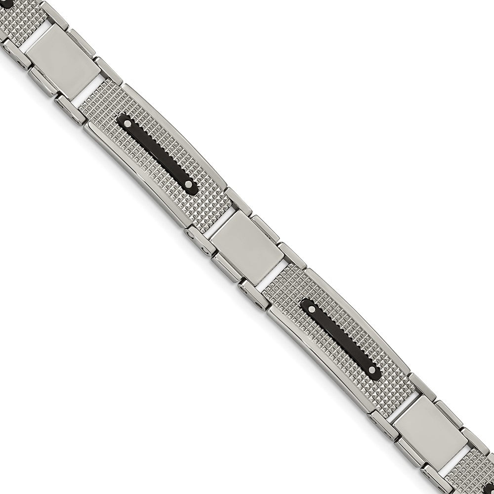 Stainless Steel Polished and Textured Black IP-plated 8.75in Bracelet