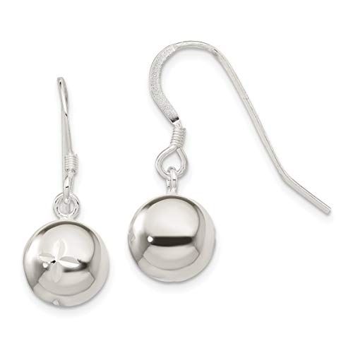 Sterling Silver 10mm Diamond Cut Bead Dangle Earrings