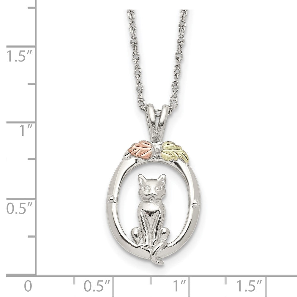 Landstrom's Mt. Rushmore Black Hills Sterling Silver 12K Gold Accents Oval with Cat 18 inch Spring Ring Clasp Necklace 18 Inches