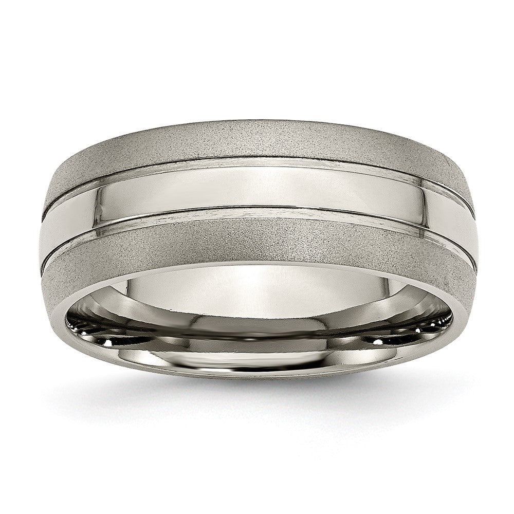Titanium Brushed and Polished 8mm Grooved Band Size - 13.5