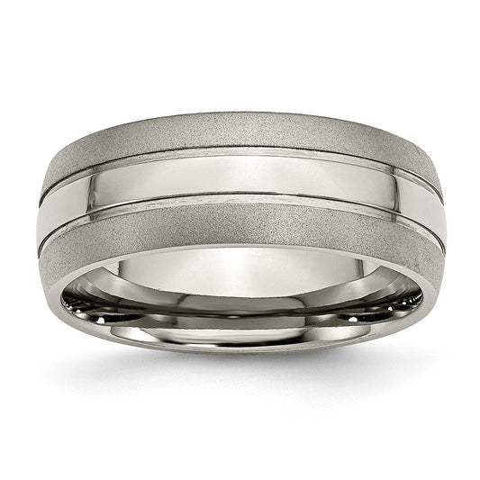 Titanium Brushed and Polished 8mm Grooved Band Size - 13.5