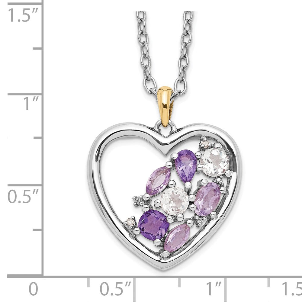 Brilliant Gemstones Sterling Silver with 14K Accent Rhodium-plated Amethyst and White Topaz and Diamond 18 Inch Necklace with 2 Inch Extender 17 Inches