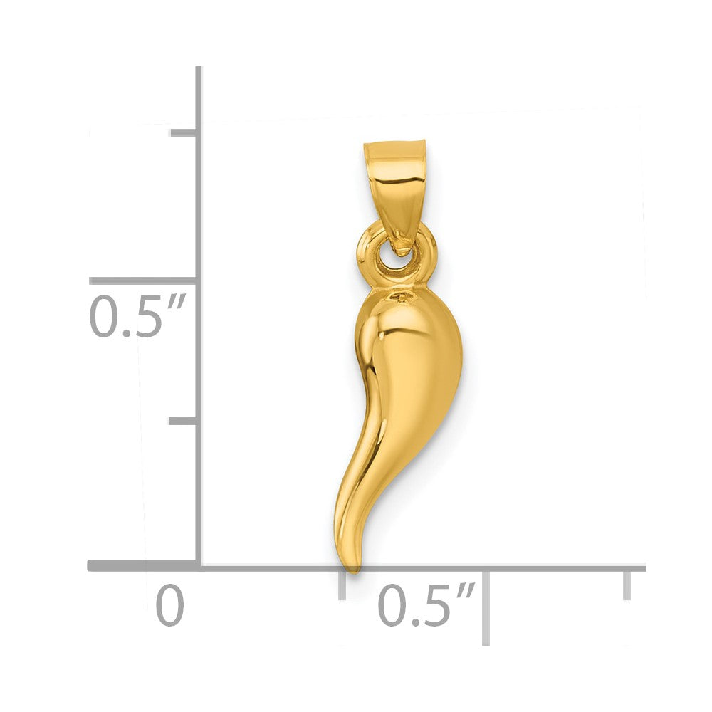 14k Polished Hollow 3D Italian Horn Pendant