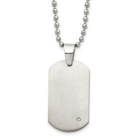 Titanium Brushed w/.02ct. Diamond Accent Dog Tag 22in Necklace