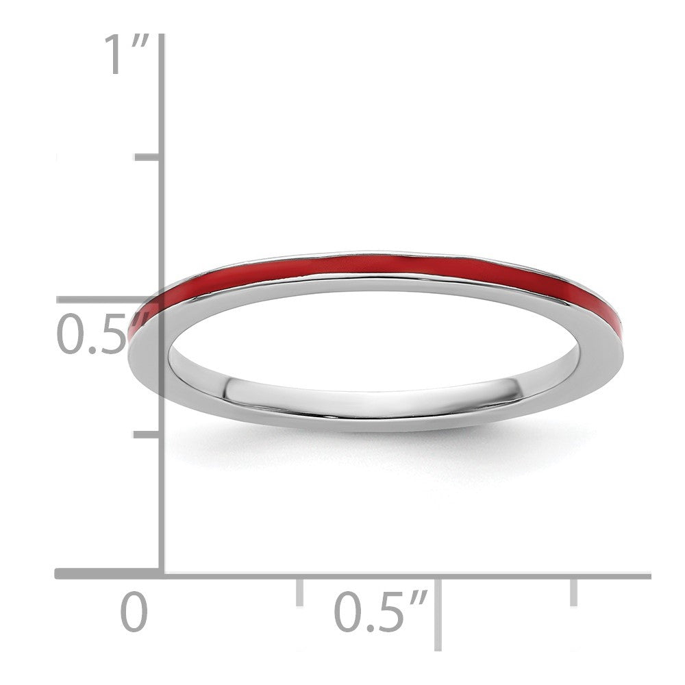 Sterling Silver Stackable Expressions Red Enameled 1.5mm Ring Size -6