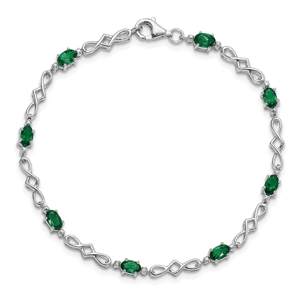 Sterling Silver Rhodium-plated Emerald and Diamond Bracelet 7 inches