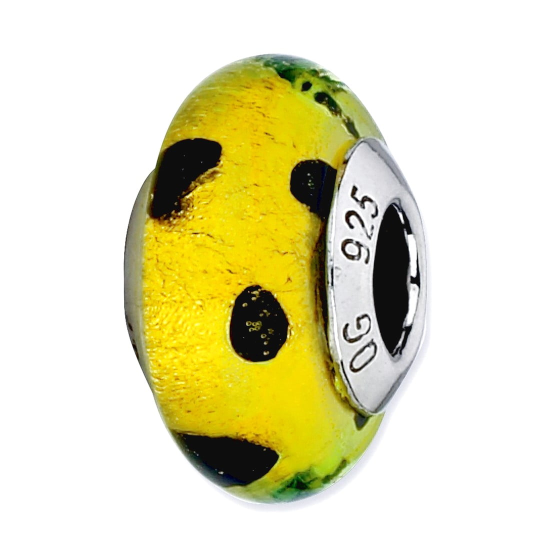 Sterling Silver Reflections Lime Green w/Blk Dots Italian Murano Bead