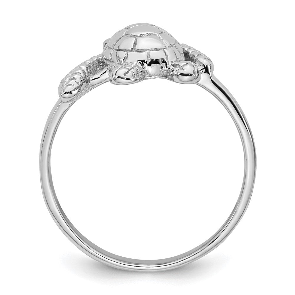 Sterling Silver Rhodium-plated Polished and Textured Sea Turtle Size 8 Ring