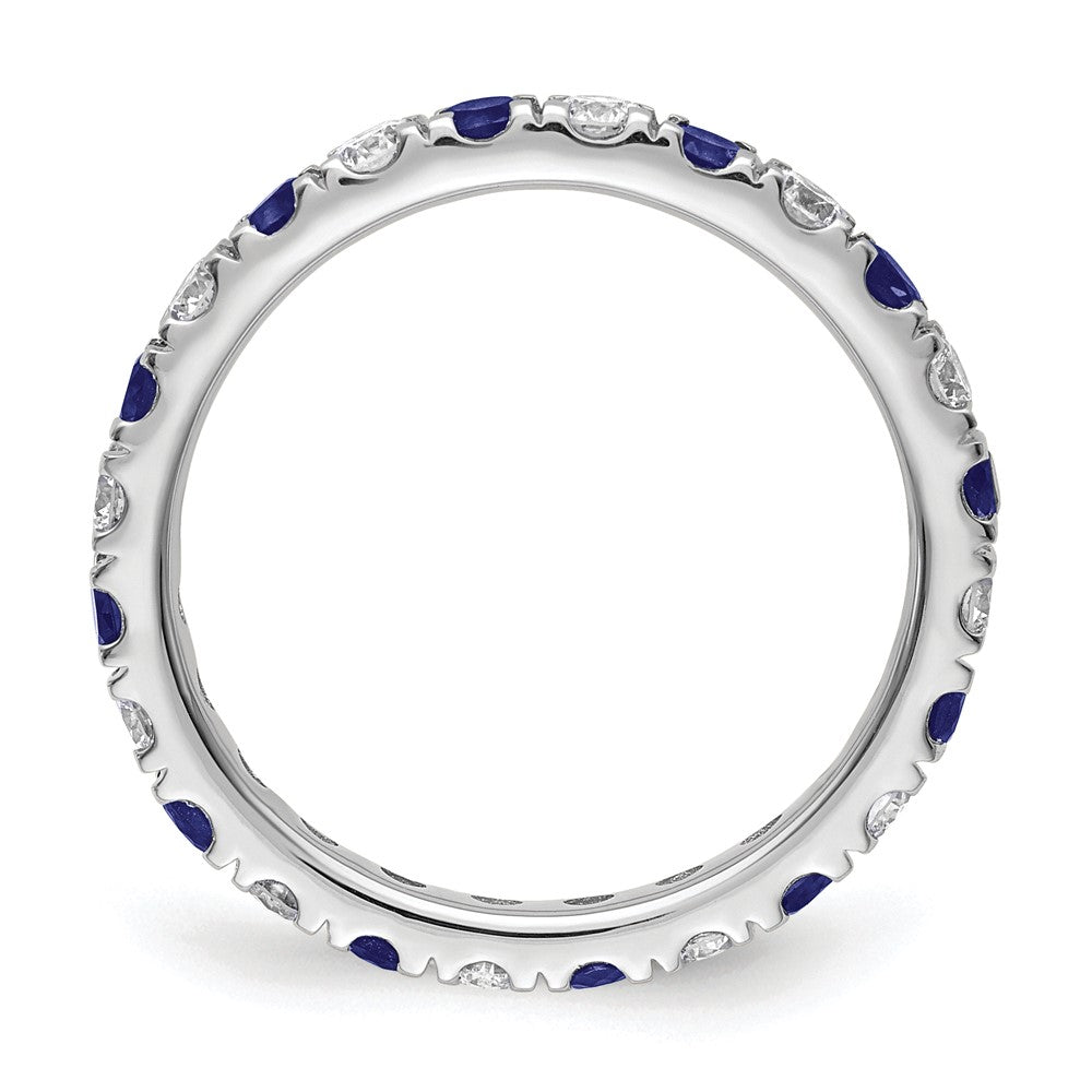 14k White Gold 7/8 carat Lab Grown Diamond VS/SI+ G+ and Lab Created Blue Sapphire Size 8.5 Eternity Band