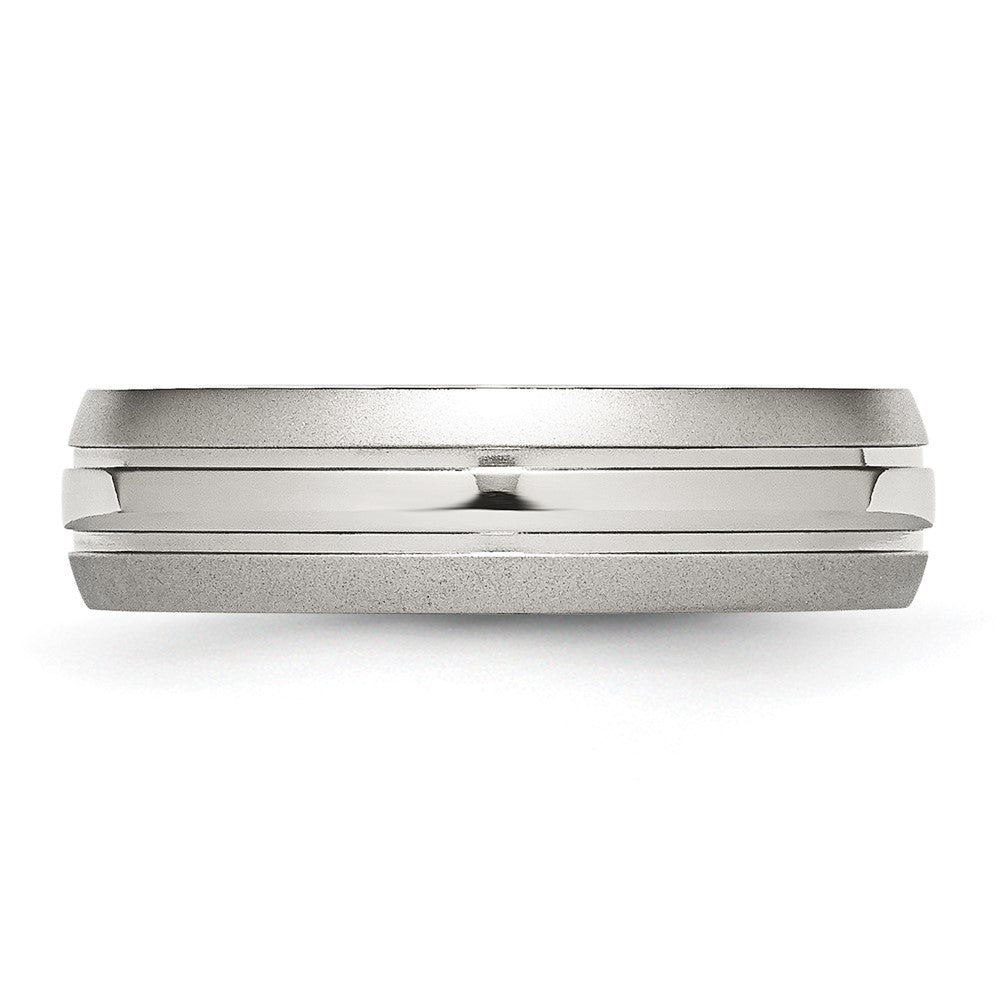 Stainless Steel Polished w/Brushed Edge 6mm Grooved Band Size - 12