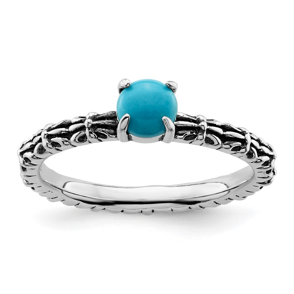 Sterling Silver Stackable Expressions Antiqued Turquoise Ring Size -5