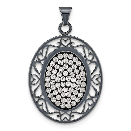 Sterling Silver Black Ceramic White Crystal Oval Pendant