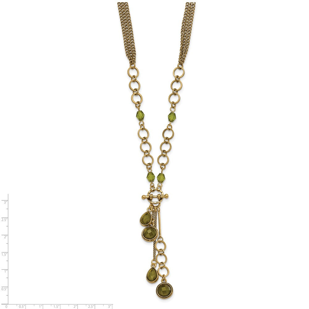 1928 Jewelry Brass-tone Green Faceted Crystal Beads 16 inch Y Necklace with 3 inch extension