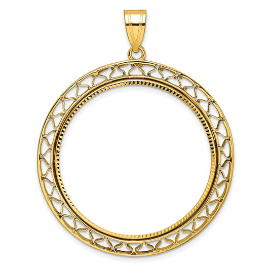Wideband Distinguished Coin Jewelry 14k Polished and Diamond-cut Fancy Wire 32.7mm Prong Coin Bezel Pendant