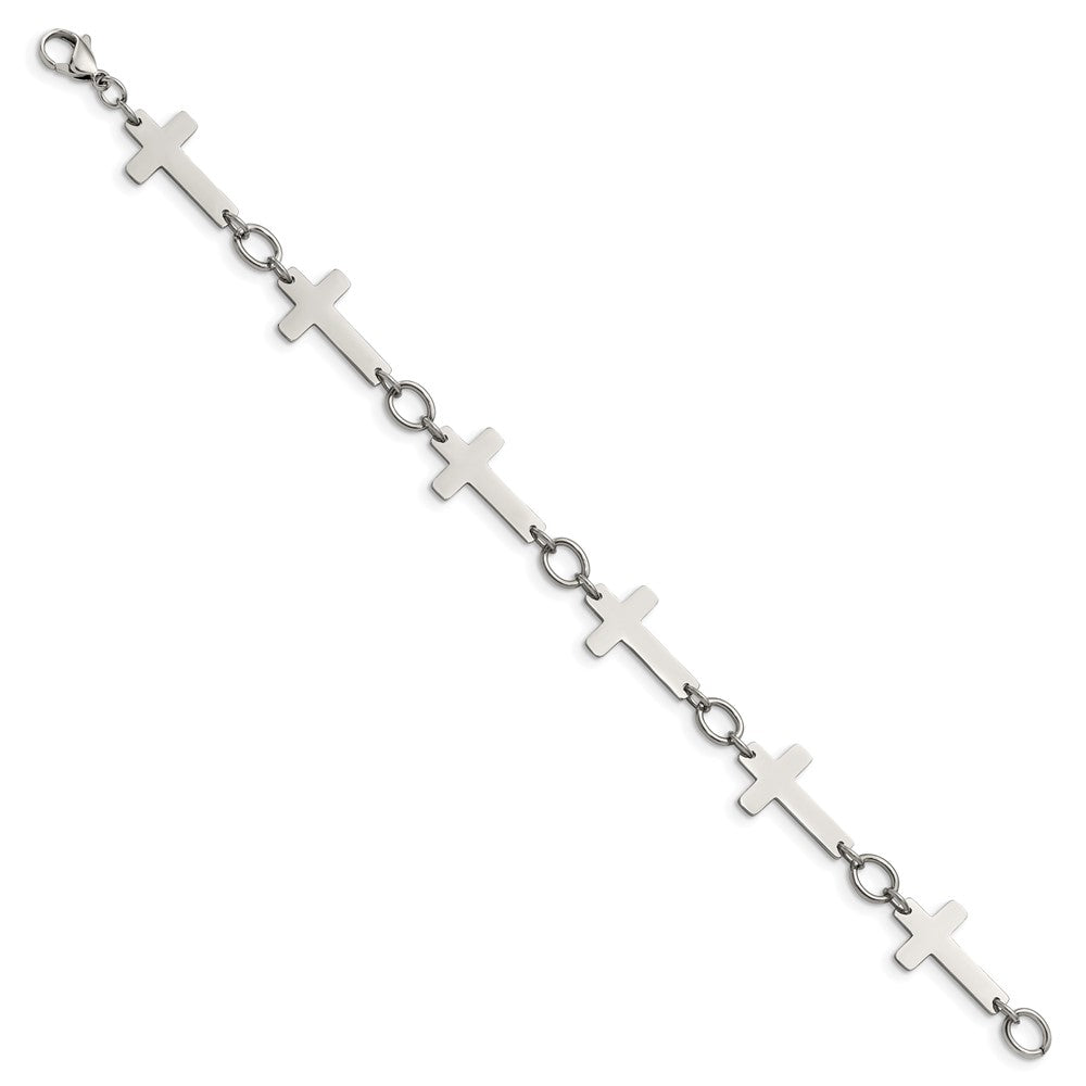 Stainless Steel Polished Sideways Cross 8in Bracelet 8 inches