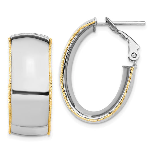 14k WG 9.5mm Polished with YG D/C wire Accent Oval Hoop Earrings
