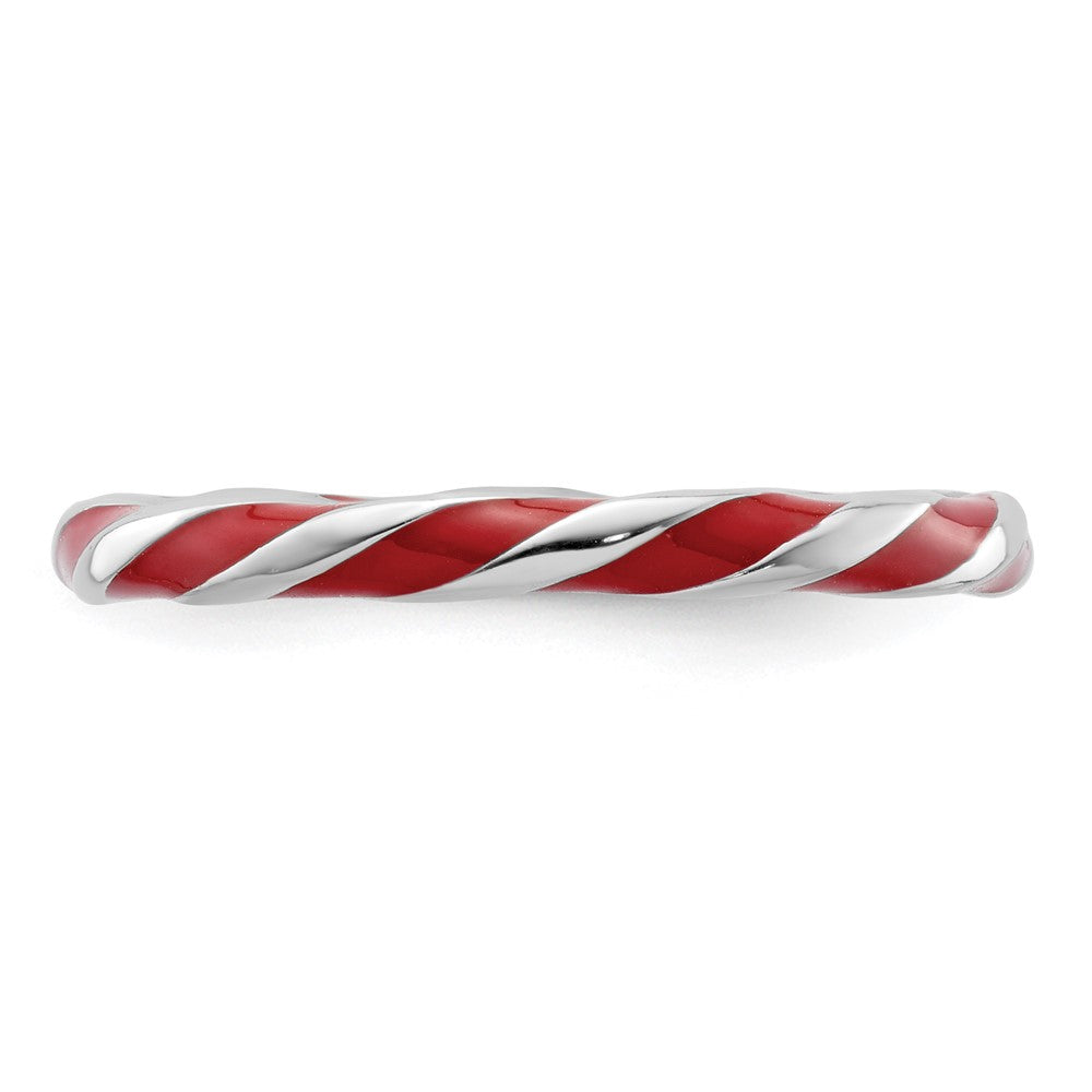 Sterling Silver Stackable Expressions Twisted Red Enameled Ring Size -7