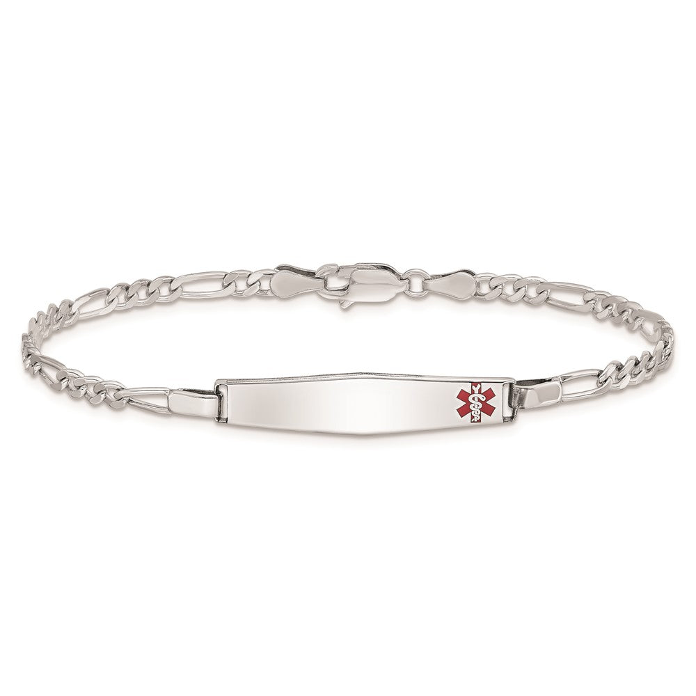 Sterling Silver Rhodium-plated Medical ID Figaro Link Bracelet 8 inches