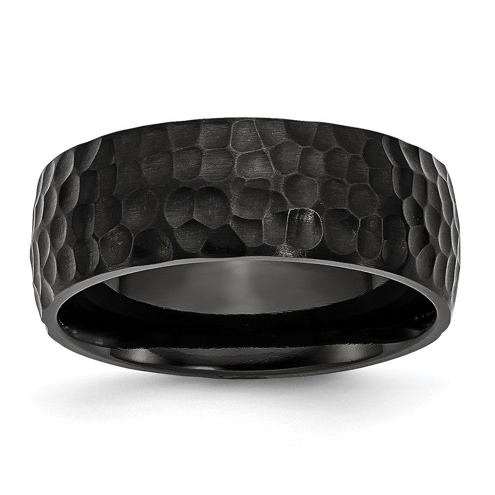 Titanium Brushed and Polished Hammered Black IP-plated 8mm Band Size - 7