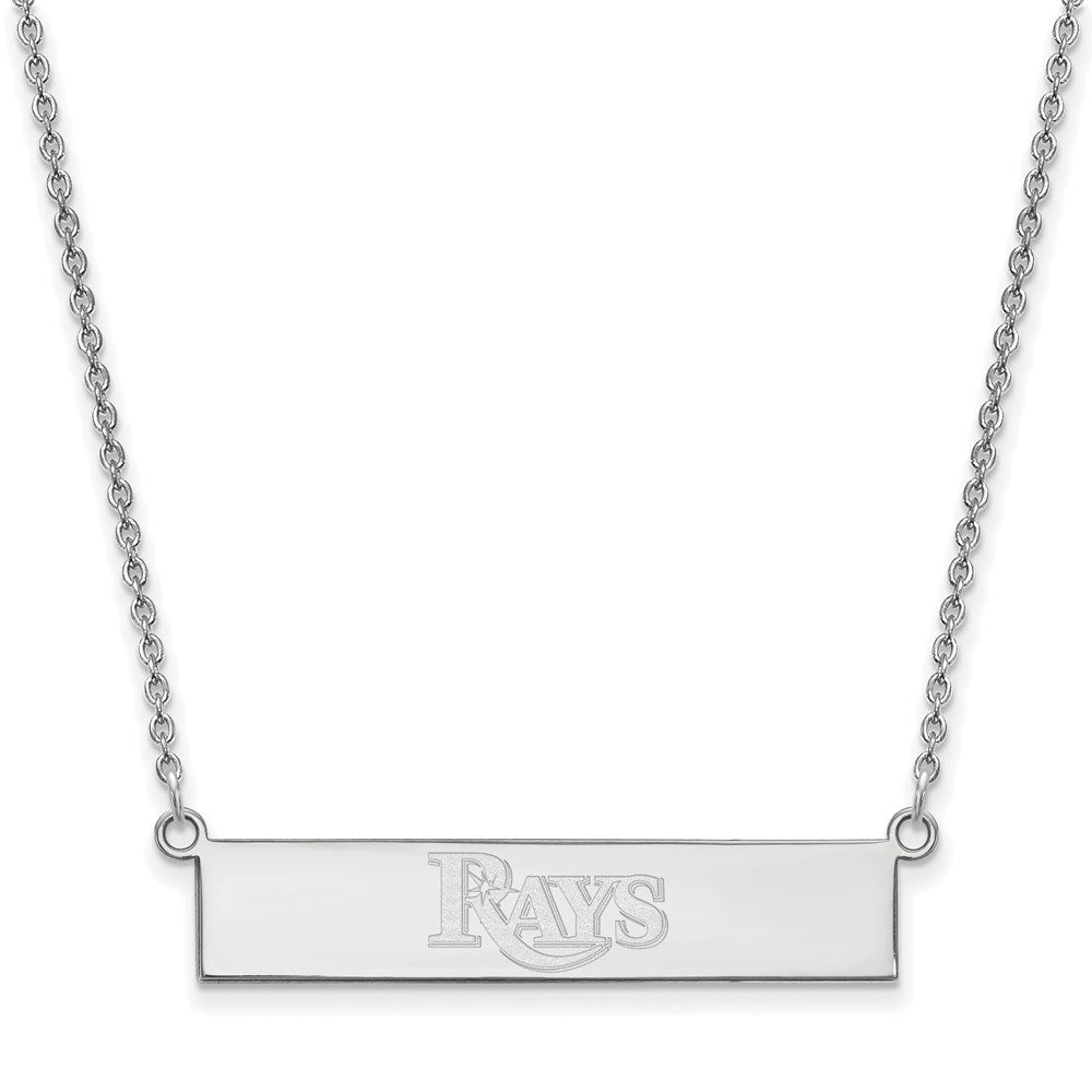 Sterling Silver Rhodium-plated MLB LogoArt Tampa Bay Rays Team Script Small Bar 18 inch Necklace