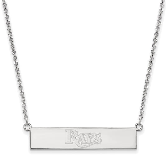 Sterling Silver Rhodium-plated MLB LogoArt Tampa Bay Rays Team Script Small Bar 18 inch Necklace