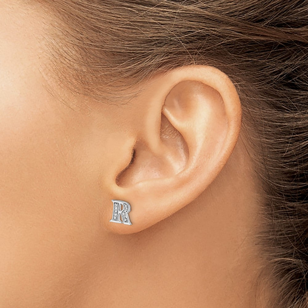 14k White Gold Diamond Initial R Earrings