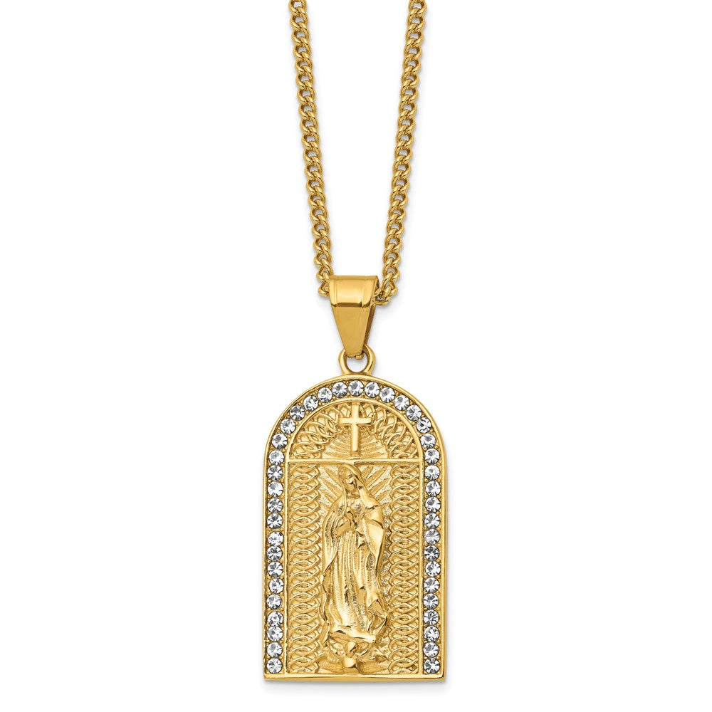 Stainless Steel Polished Yellow IP-plated with Crystals Mary 24in Necklace