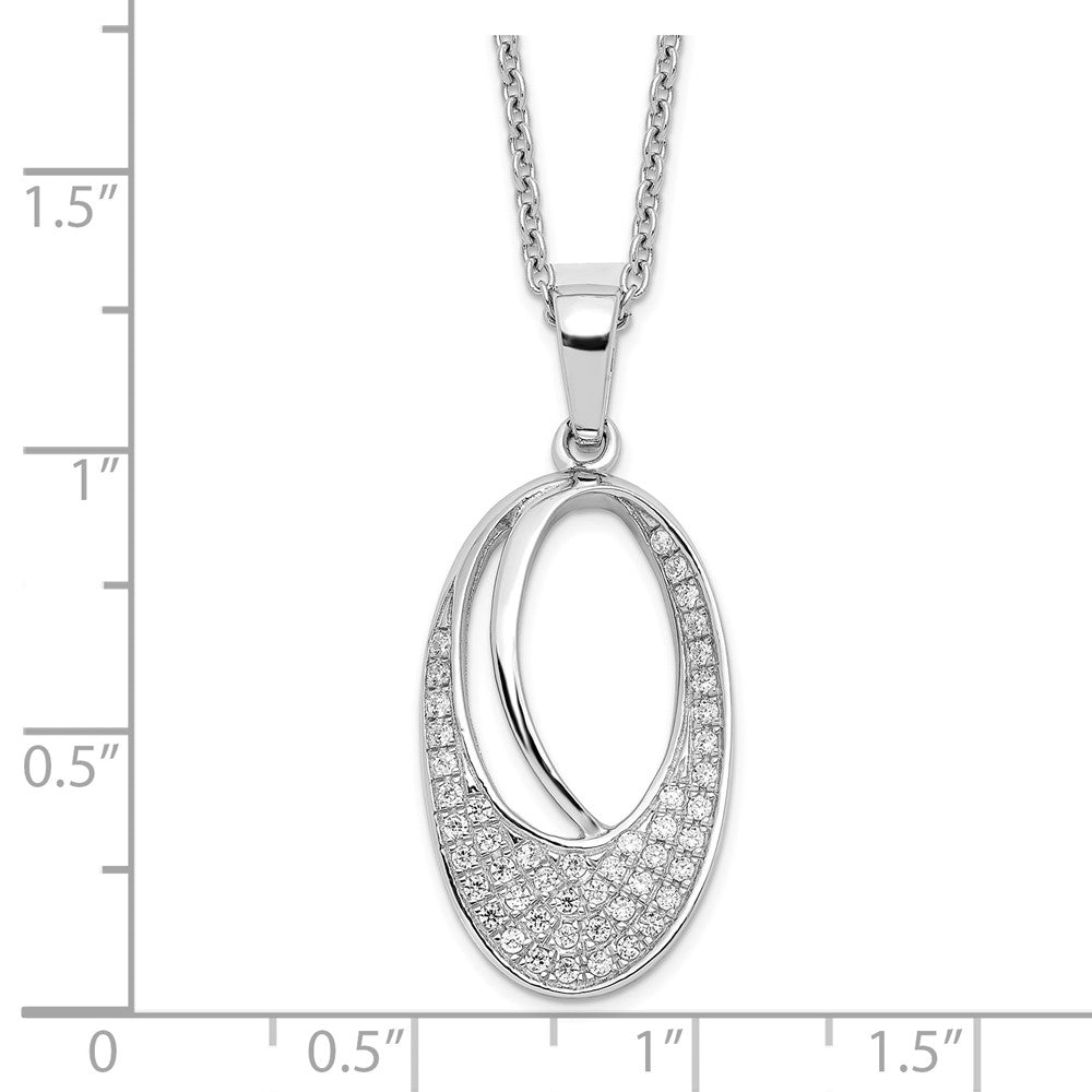 Brilliant Embers Sterling Silver Rhodium-plated 48 Stone 18 inch Micro Pav‚ CZ Oval Necklace with 2 Inch Extender 18 Inches