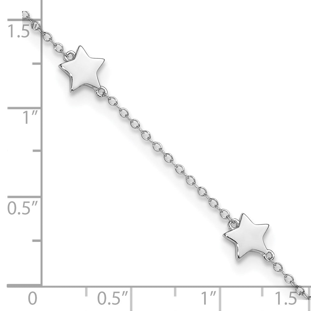 Sterling Silver Rhodium-Plated Stationed Star with 2in Ext. Anklet 8.5 inches