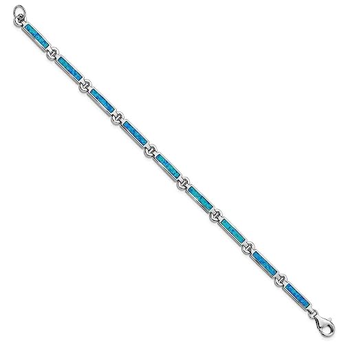 Sterling Silver Rhodium-plated Lab Created Opal Bars 7 inch Bracelet