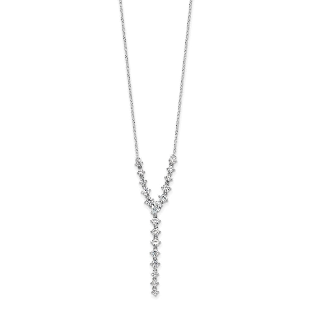 Cheryl M Sterling Silver Rhodium-plated Fancy Brilliant-cut Round & Pear CZ Y-Drop 16 Inch Necklace