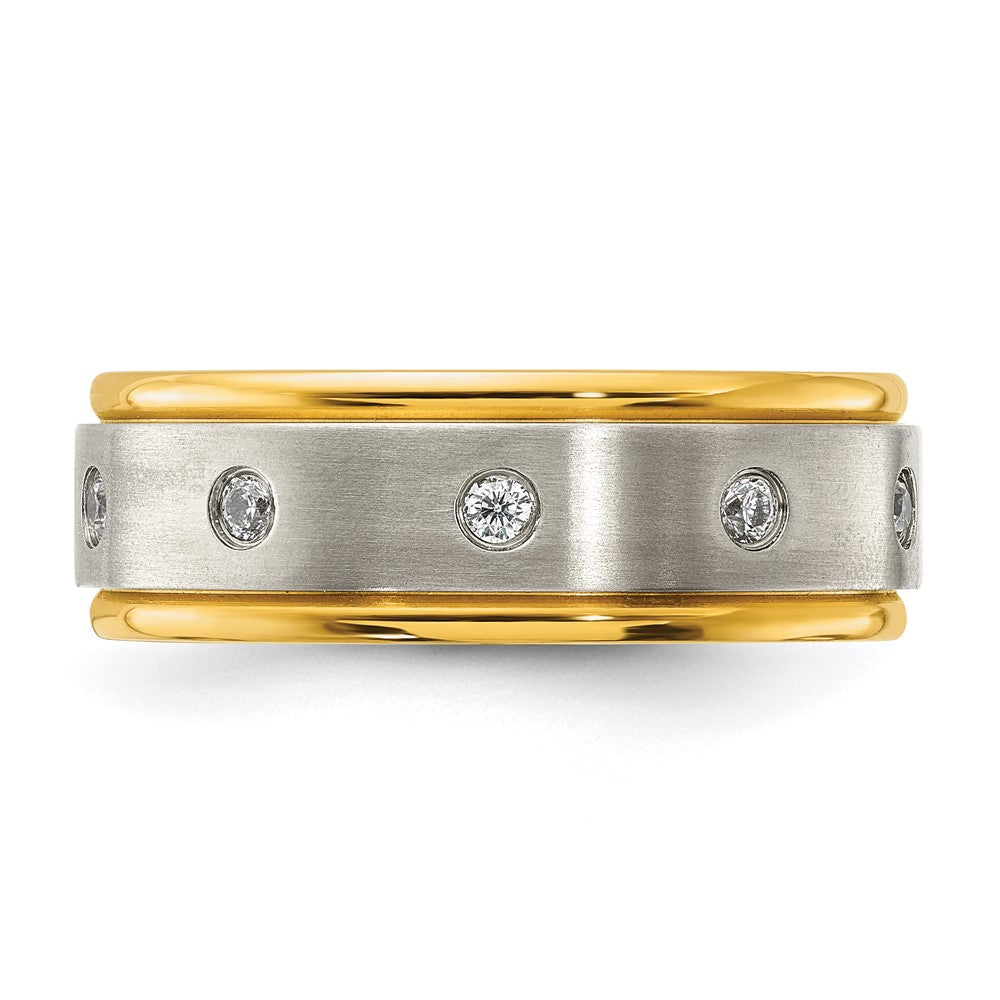 Stainless Steel Polished w/Brushed Center Yellow IP-plated 8.00mm Band Size - 7.5