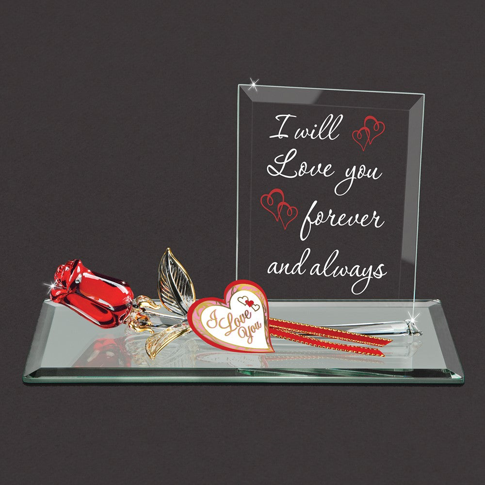 Glass Baron Handcrafted Forever and Always Red Rose Glass Figurine