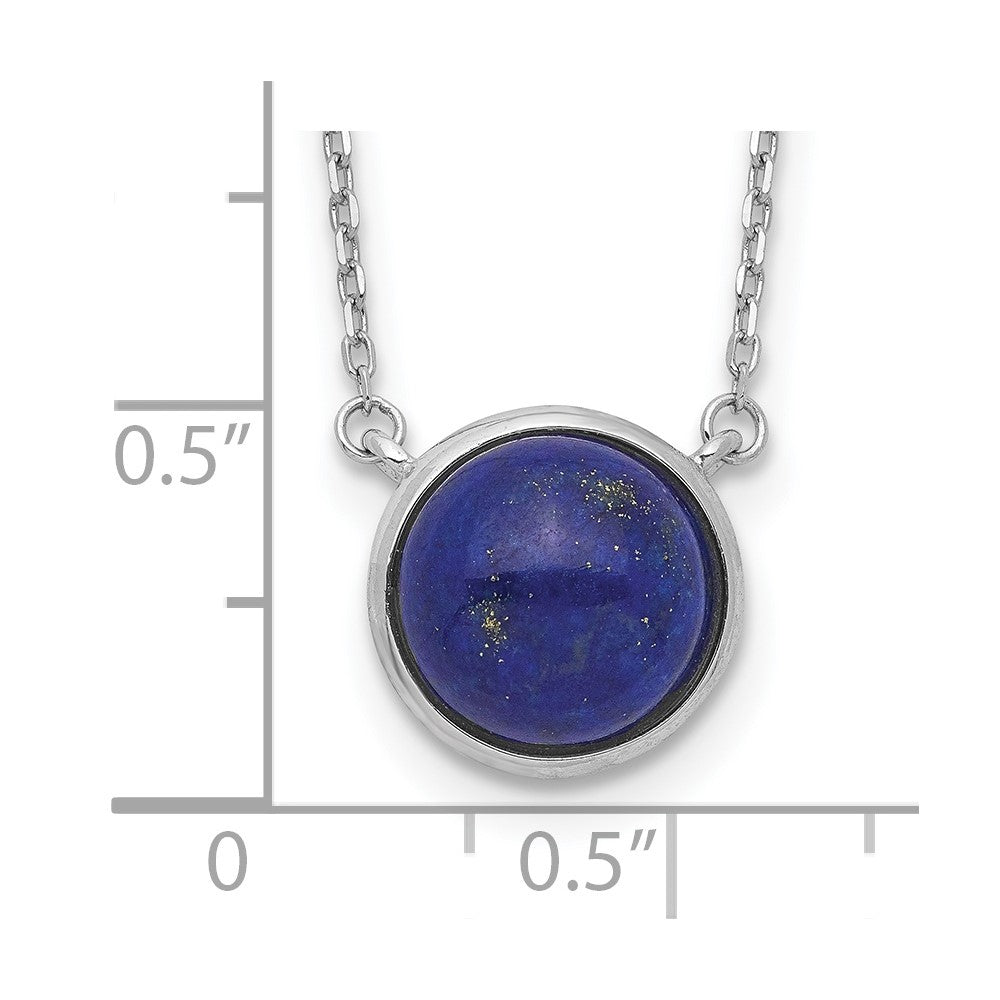 Sterling Silver Rhodium-plated Round Lapis Cabochon Necklace 17.5 Inches
