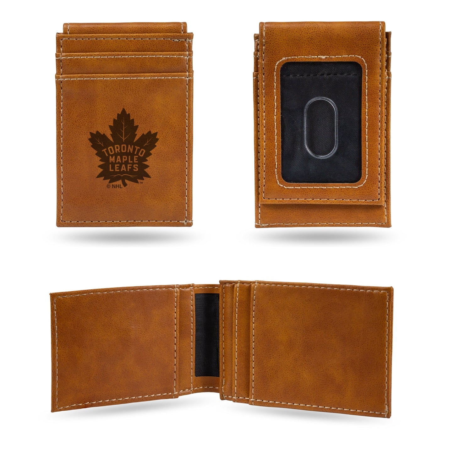 Maple Leafs Laser Engraved Brown Front Pocket Wallet