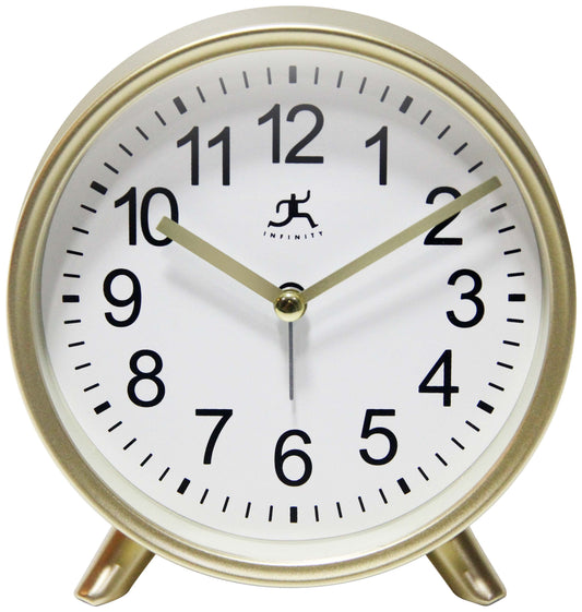 Infinity Instruments 5.5" x 6" Gold Analog Tabletop Alarm Bell Clock
